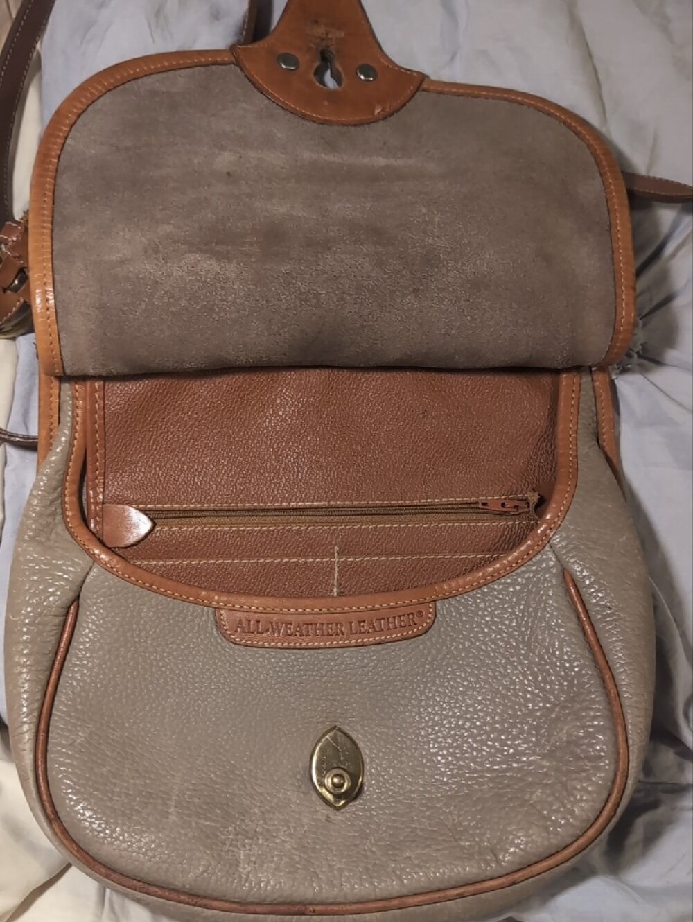Dooney & Bourke Vintage Taupe with Tan Leather Trim Shoulder Bag - Picture 10 of 13